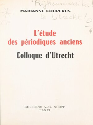 cover image of L'étude des périodiques anciens